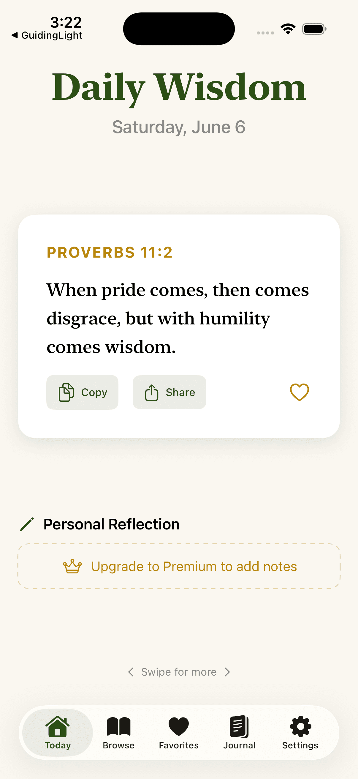 Daily Proverb showing a Proverbs verse with copy and share